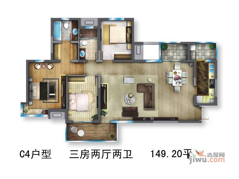 名门华都3室2厅2卫149.2㎡户型图