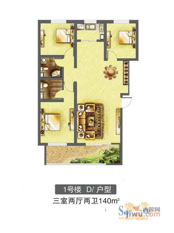 东焦民巷3室2厅2卫140㎡户型图