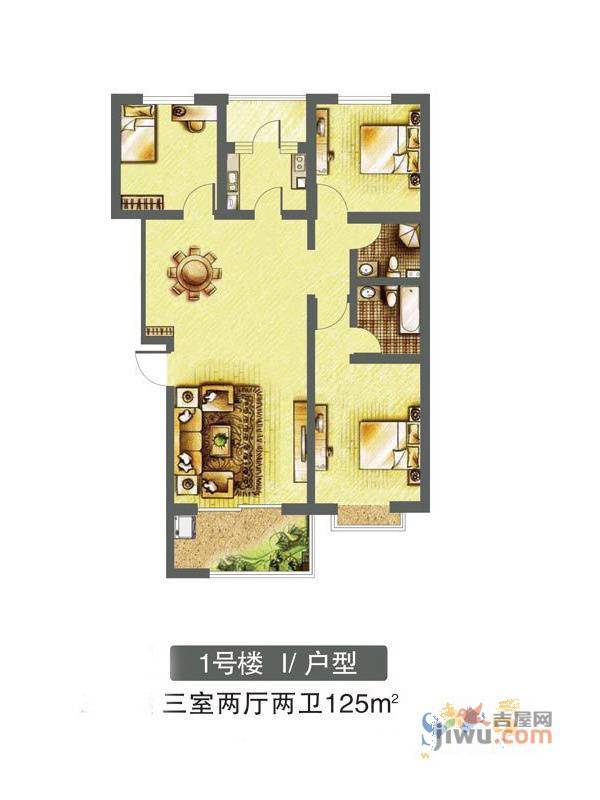 东焦民巷3室2厅2卫125㎡户型图