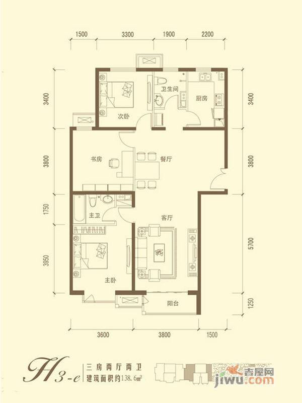 建投十号院3室2厅2卫142㎡户型图