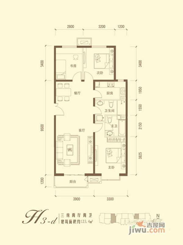 建投十号院3室2厅2卫142㎡户型图