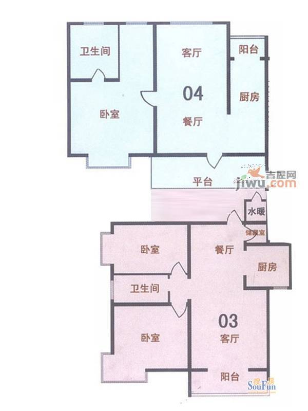 新天地自然康城三期2室2厅1卫84.3㎡户型图