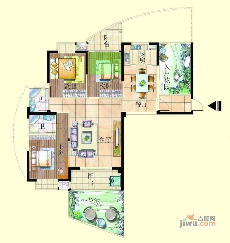 滨江一号3室2厅2卫121㎡户型图