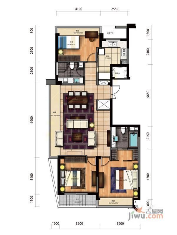 嘉城梓园3室2厅2卫124㎡户型图