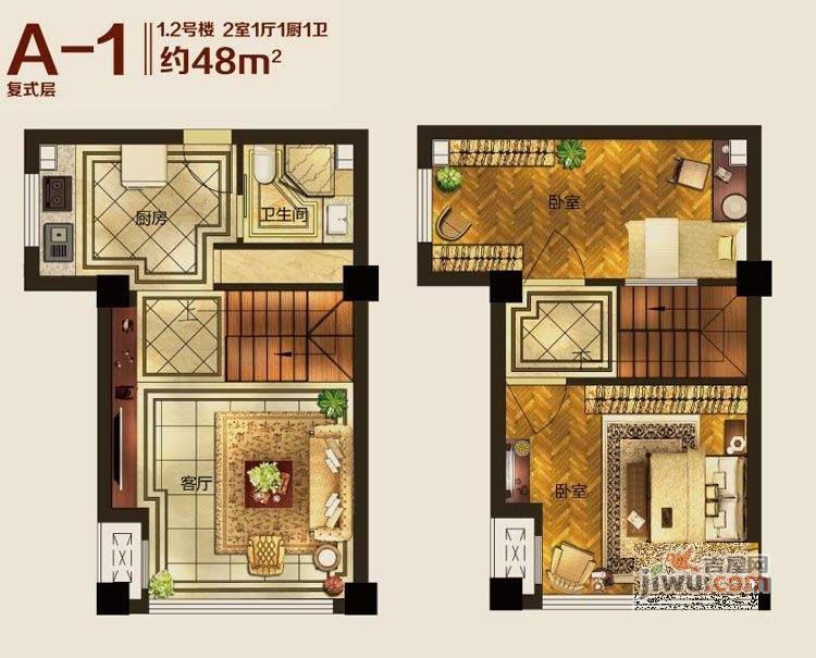 瓜渚5号2室1厅1卫48㎡户型图