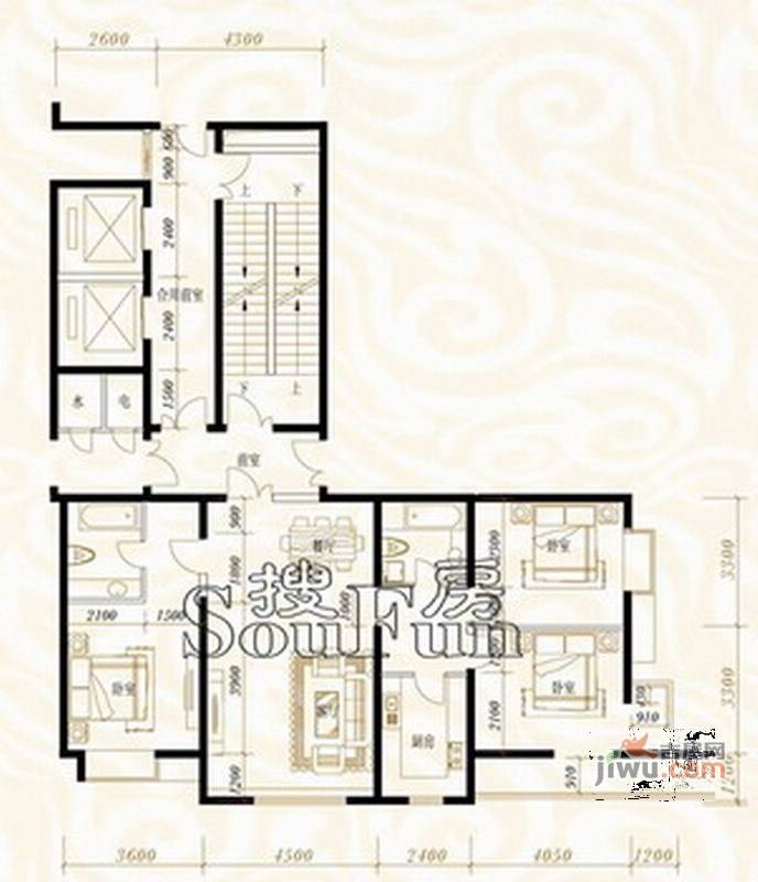 鸿昇龙潭公馆3室2厅2卫127.8㎡户型图