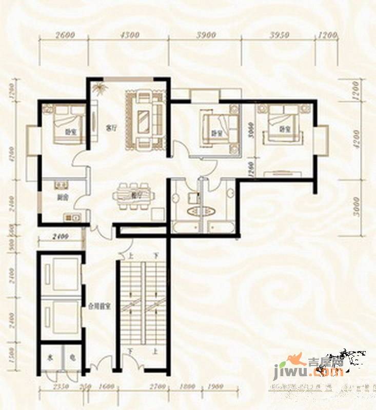 鸿昇龙潭公馆3室2厅2卫117.1㎡户型图