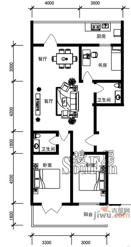 新橙空间3室2厅2卫132.5㎡户型图