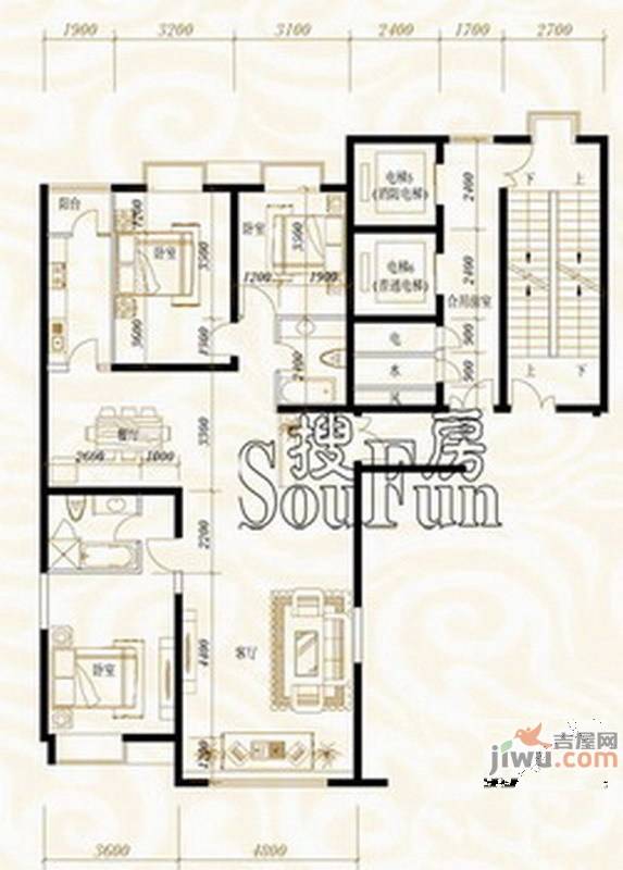 鸿昇龙潭公馆3室2厅2卫户型图