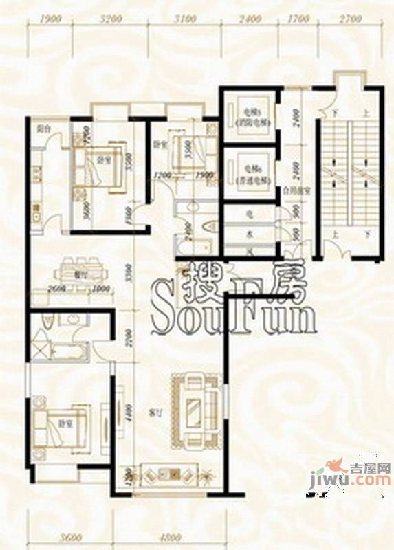 鸿昇龙潭公馆3室2厅2卫160.5㎡户型图