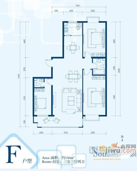 兰亭尚品3室3厅2卫136㎡户型图