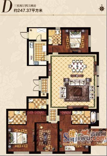 太原万达公馆3室2厅4卫247.4㎡户型图