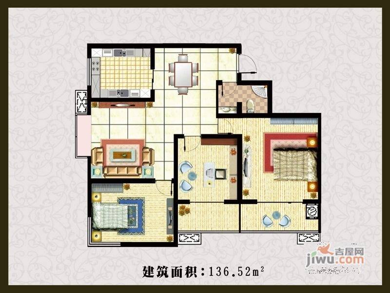 观唐3室2厅2卫136㎡户型图