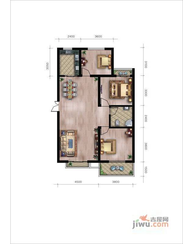 加州小镇2室2厅1卫138.2㎡户型图