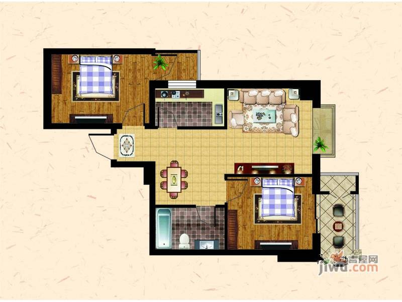 双华时代2室2厅1卫77.6㎡户型图