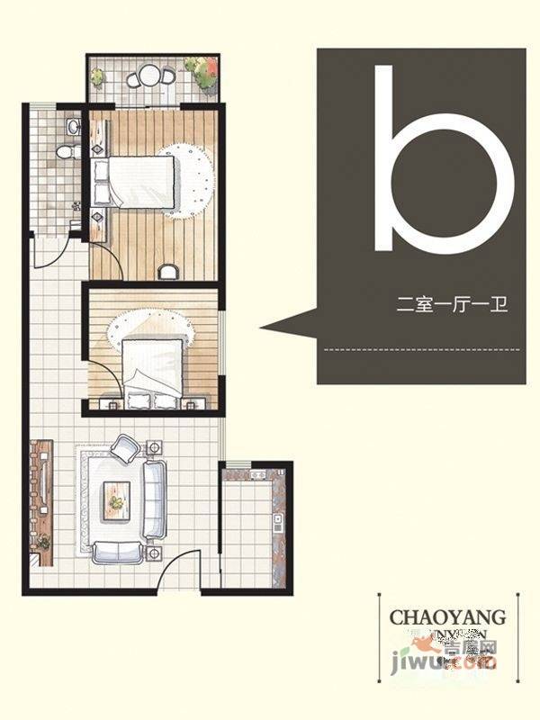 朝阳怡军苑2室1厅1卫80.7㎡户型图