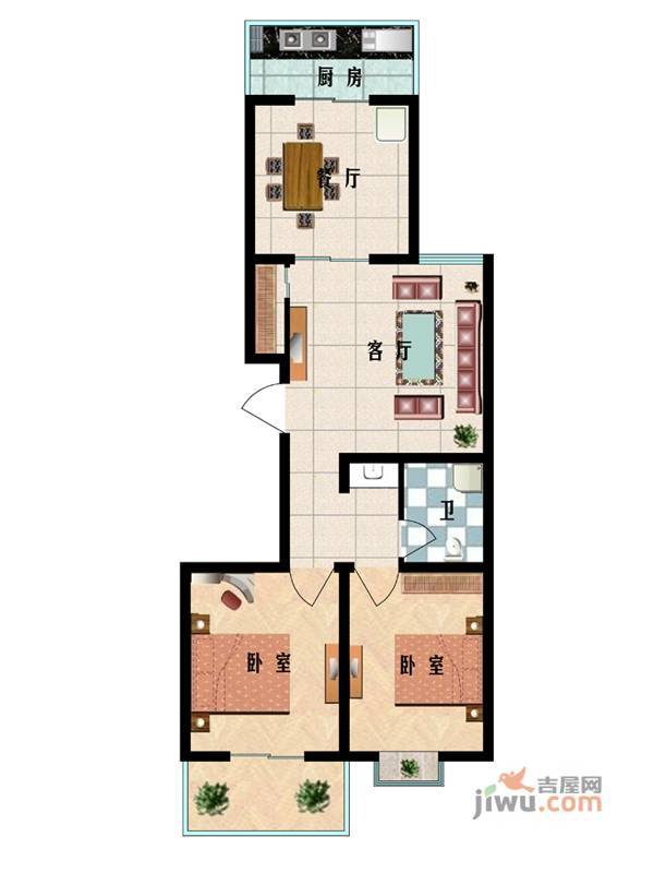 红全佳苑2室2厅1卫90㎡户型图