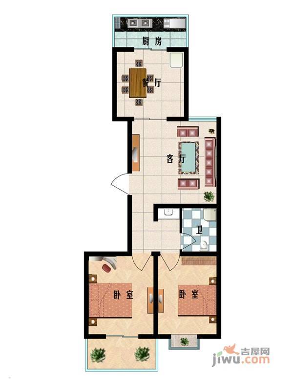 红全佳苑2室2厅1卫88.2㎡户型图