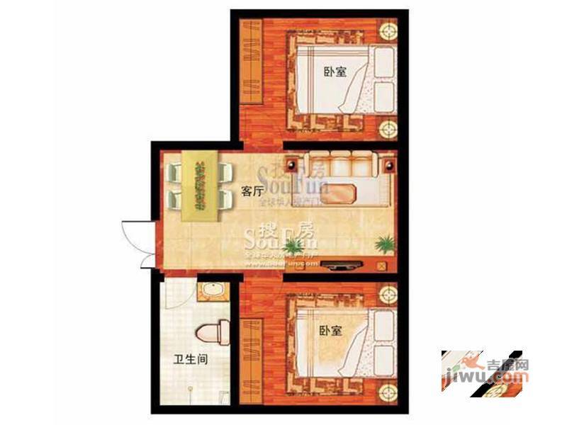 学府艺苑广场2室1厅1卫70.5㎡户型图