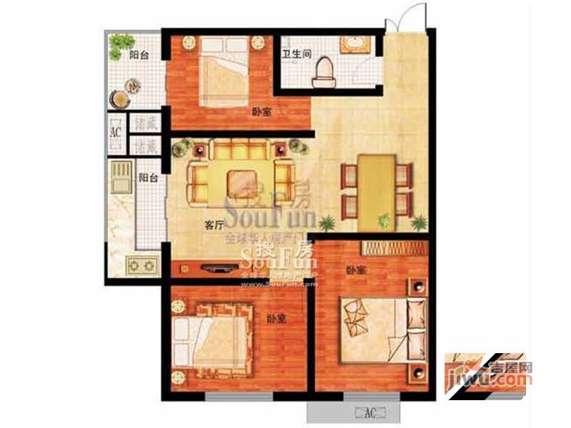 学府艺苑广场2室1厅1卫46.9㎡户型图