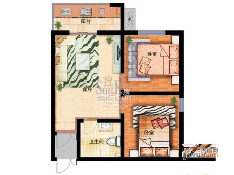 学府艺苑广场2室2厅1卫69.7㎡户型图