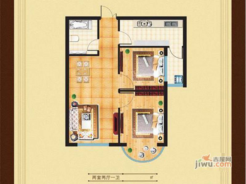 中茵滨河一号2室2厅1卫70㎡户型图