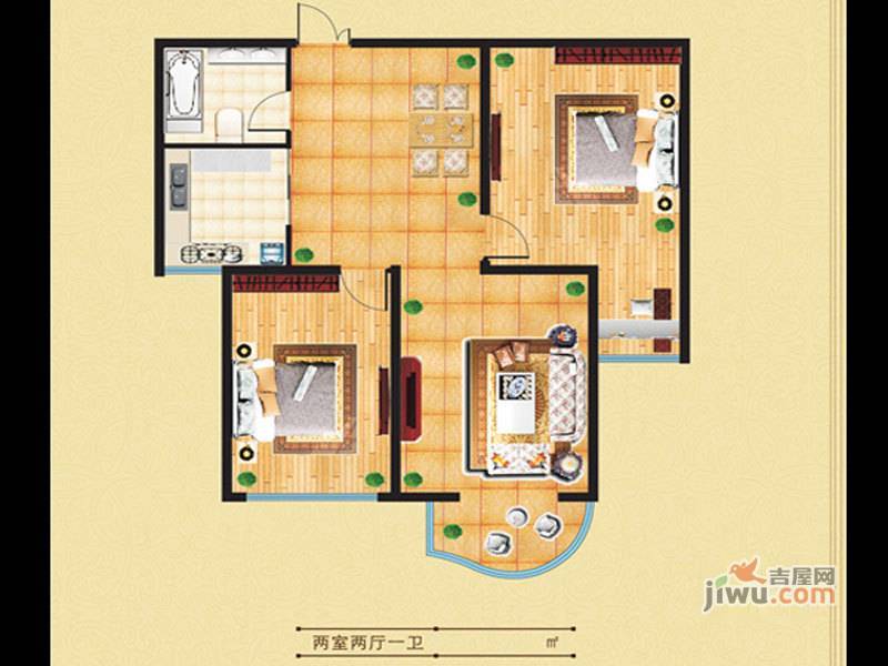 中茵滨河一号2室2厅1卫81㎡户型图