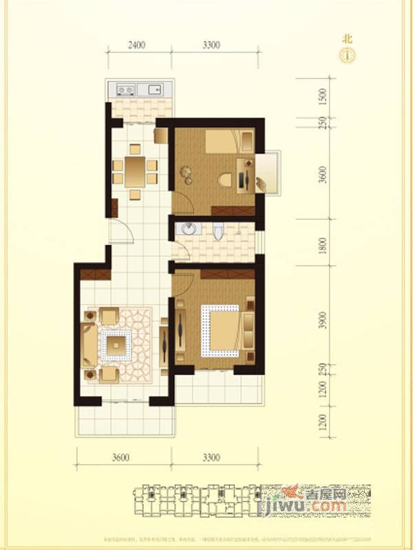 钢府逸居2室2厅1卫85.5㎡户型图