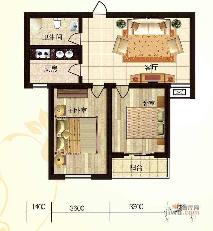 蓝水假日2室1厅1卫91㎡户型图