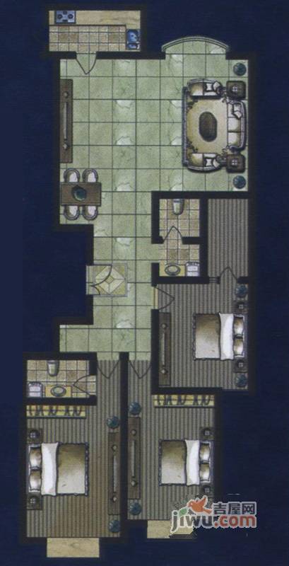 滨河花园3室2厅2卫145.7㎡户型图