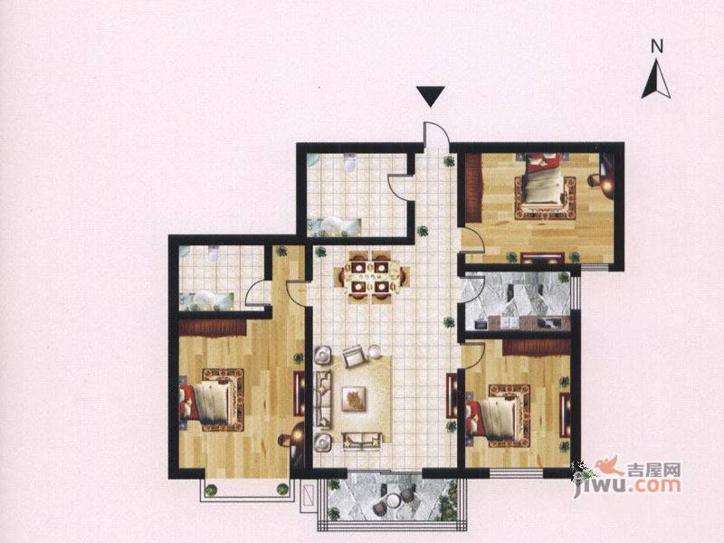 迎西城龙湾佳园3室2厅2卫111.6㎡户型图