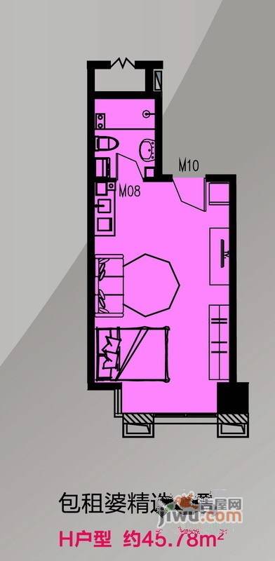 徐州云龙万达广场1室1厅1卫45.8㎡户型图