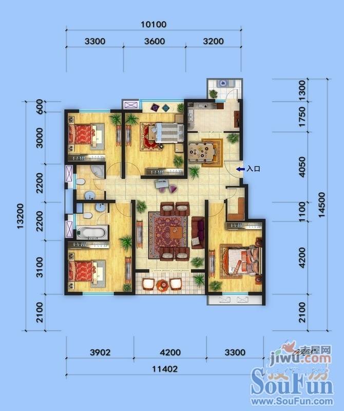 东南悦湖4室1厅2卫150㎡户型图