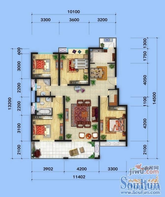 东南悦湖4室2厅2卫146㎡户型图