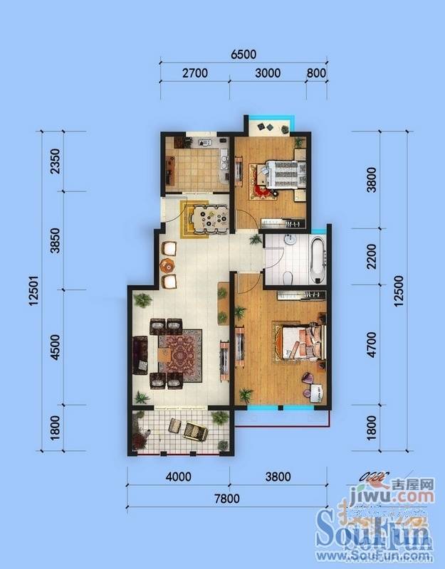 东南悦湖2室1厅1卫户型图