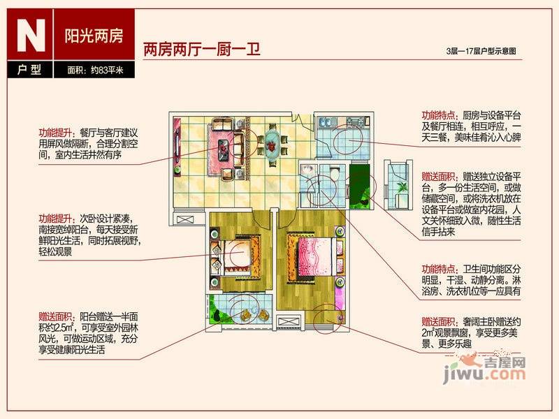 山南小镇2室2厅1卫83㎡户型图