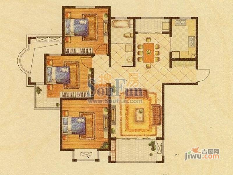 华府天地3室2厅1卫136.4㎡户型图