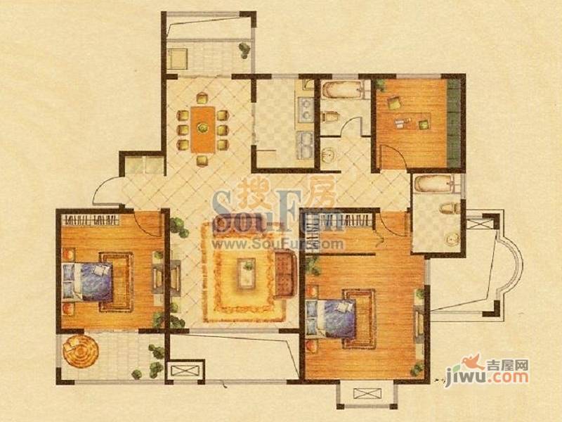 华府天地3室2厅2卫140.9㎡户型图