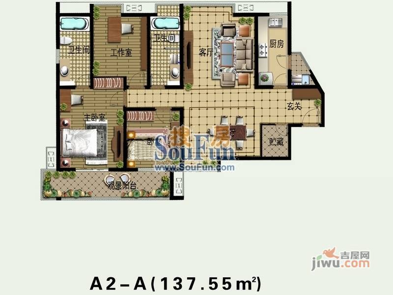 湖光山色3室2厅2卫137.6㎡户型图