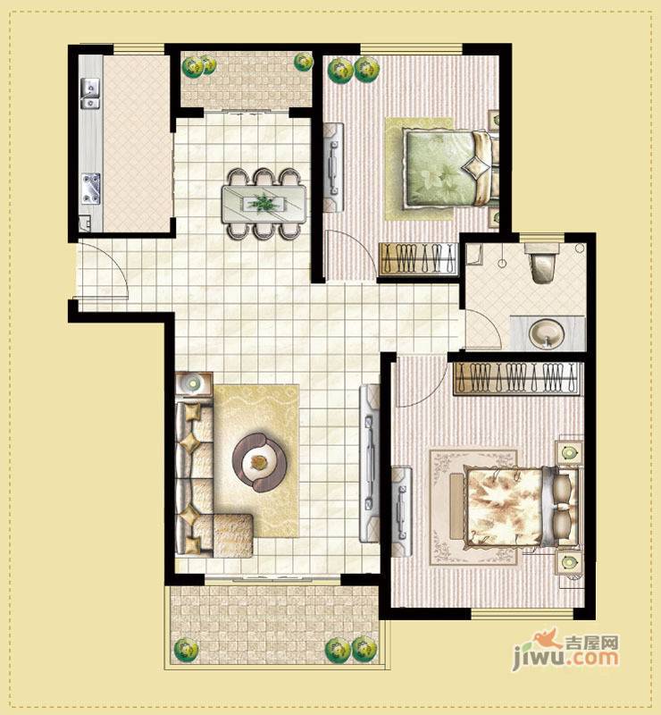 财富湾2室2厅2卫95㎡户型图