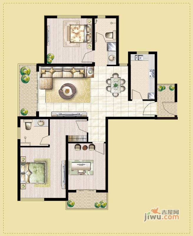 财富湾2室2厅2卫95㎡户型图