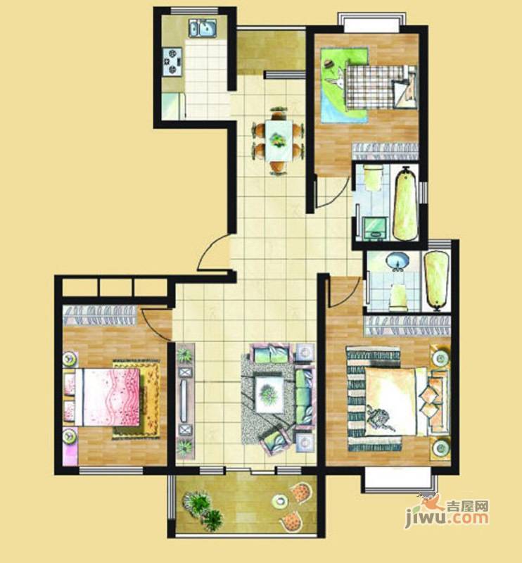 九里景秀3室2厅2卫户型图