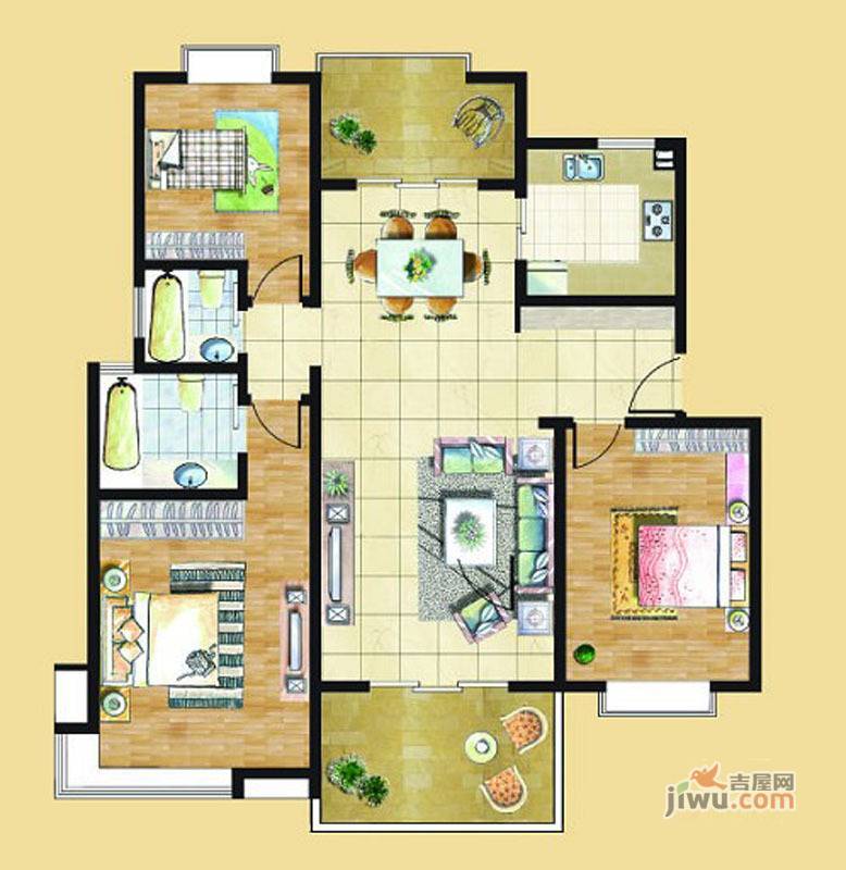 九里景秀3室2厅2卫户型图