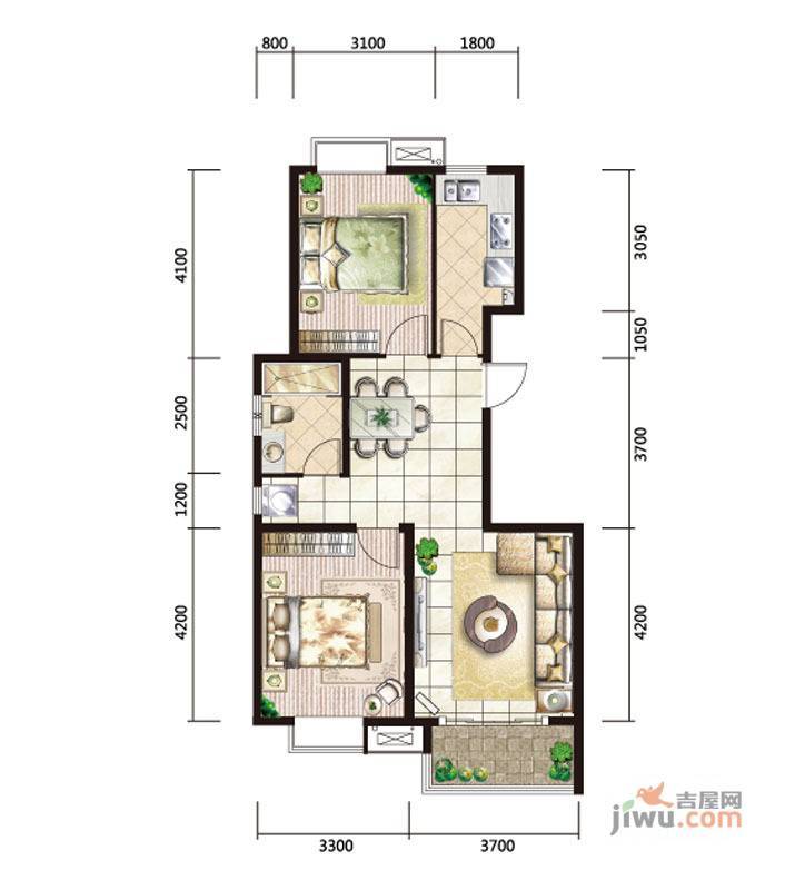 中国铁建未来城2室2厅1卫91.5㎡户型图