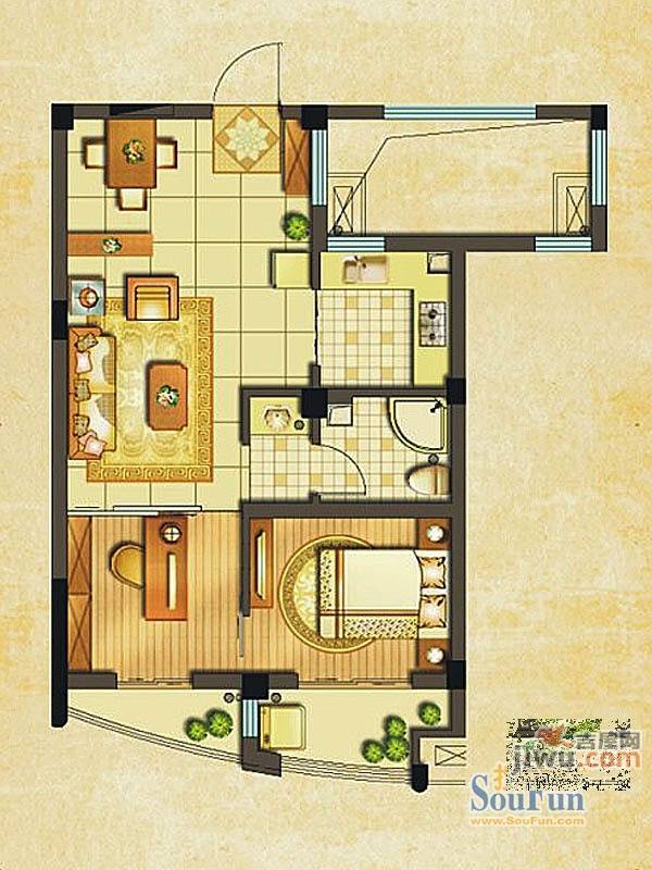 书香园2室2厅1卫72㎡户型图