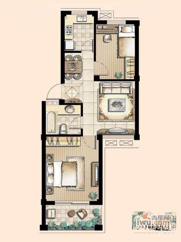 星城半岛2室1厅1卫63.7㎡户型图