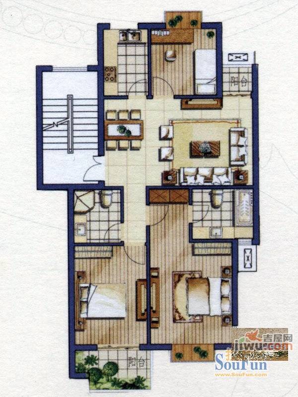 康桥家园3室2厅2卫103㎡户型图