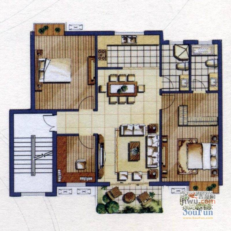 康桥家园3室2厅2卫115㎡户型图