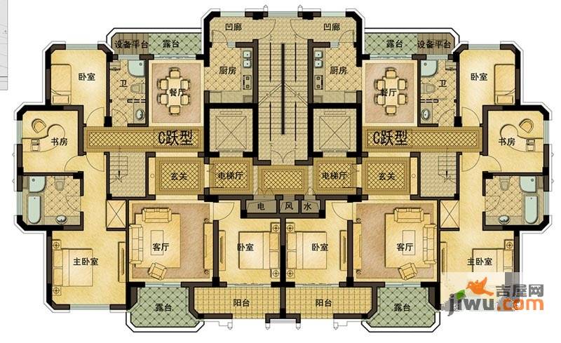 御山府6室3厅3卫232㎡户型图