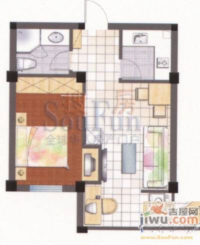 邻里花园1室1厅1卫45㎡户型图